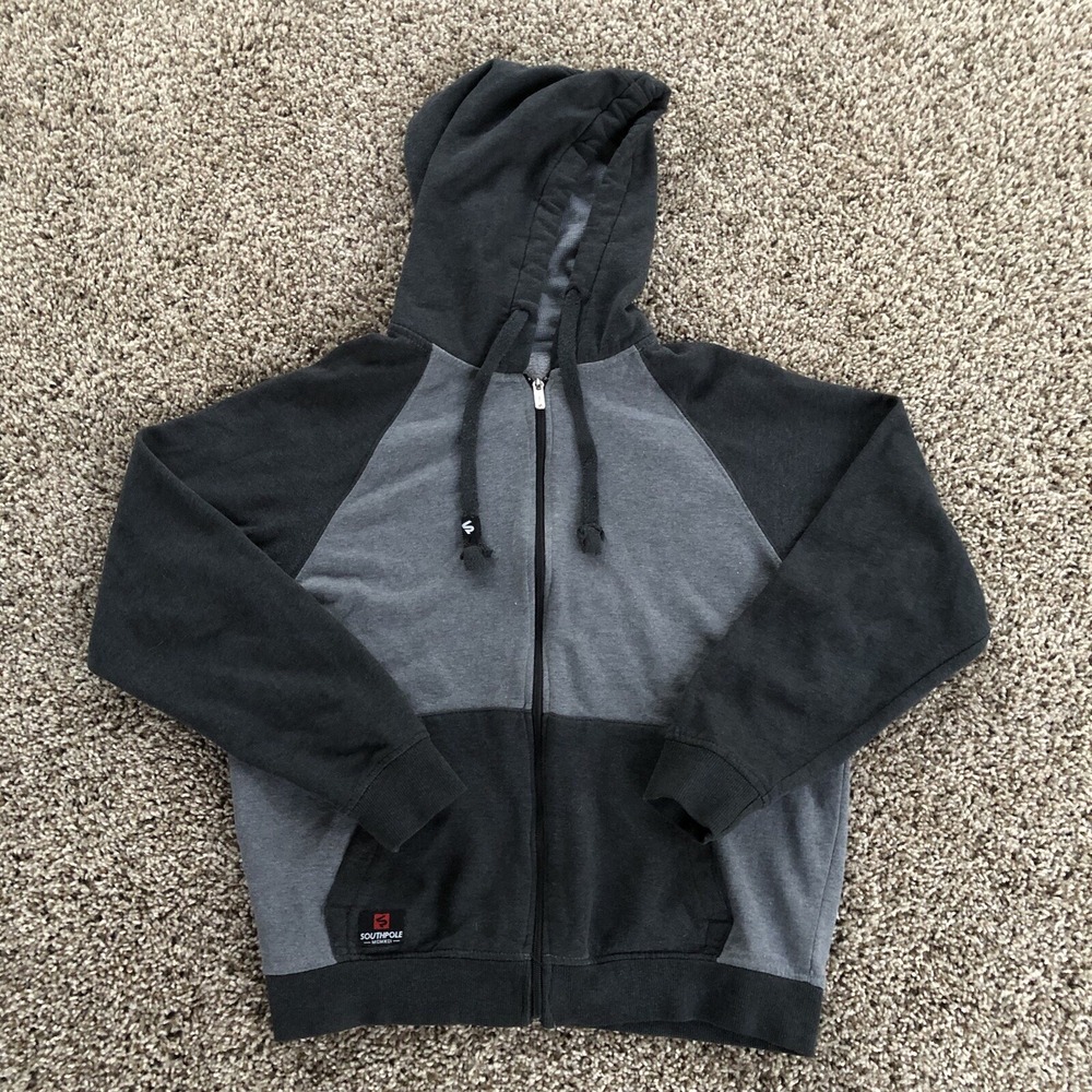 Y2K Southpole Two-Tone Full Zip Up Sweatshirt Hoodie Mens Size Small Gray Skater
